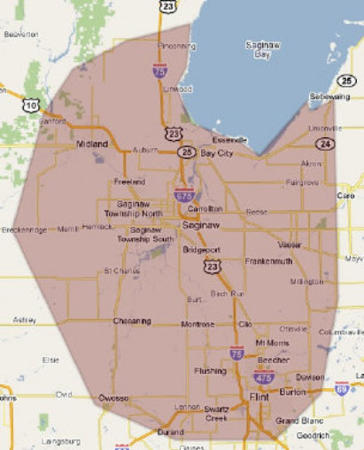 1 Call Away Mid-Michigan On-Site Service Coverage Area
